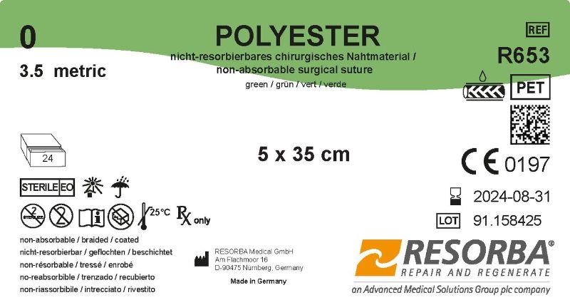 Поліестер USP 0 зелений, у відрізках 5шт*35см